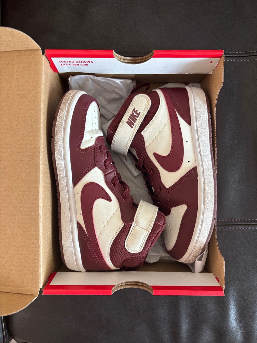Nike Kids Maroon and Cream Mid-Top Sneakers